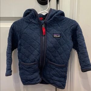 Patagonia Quilted Dark Blue Hoodie with Red Accent Size 12-18 Months